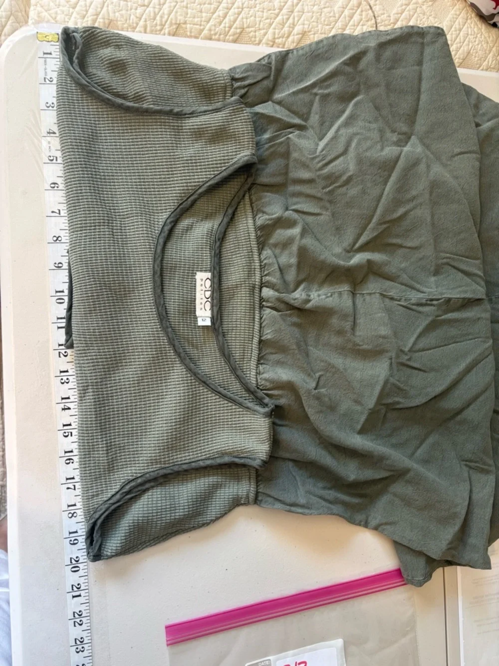 Vintage CDC Petites Green Maxi Dress Size 12 Cotton Abalone Buttons Spring - Picture 9 of 10